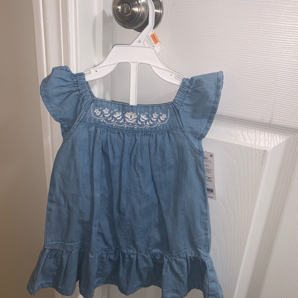 Carter's Light Blue Denim-Look Flutter Sleeve Dress